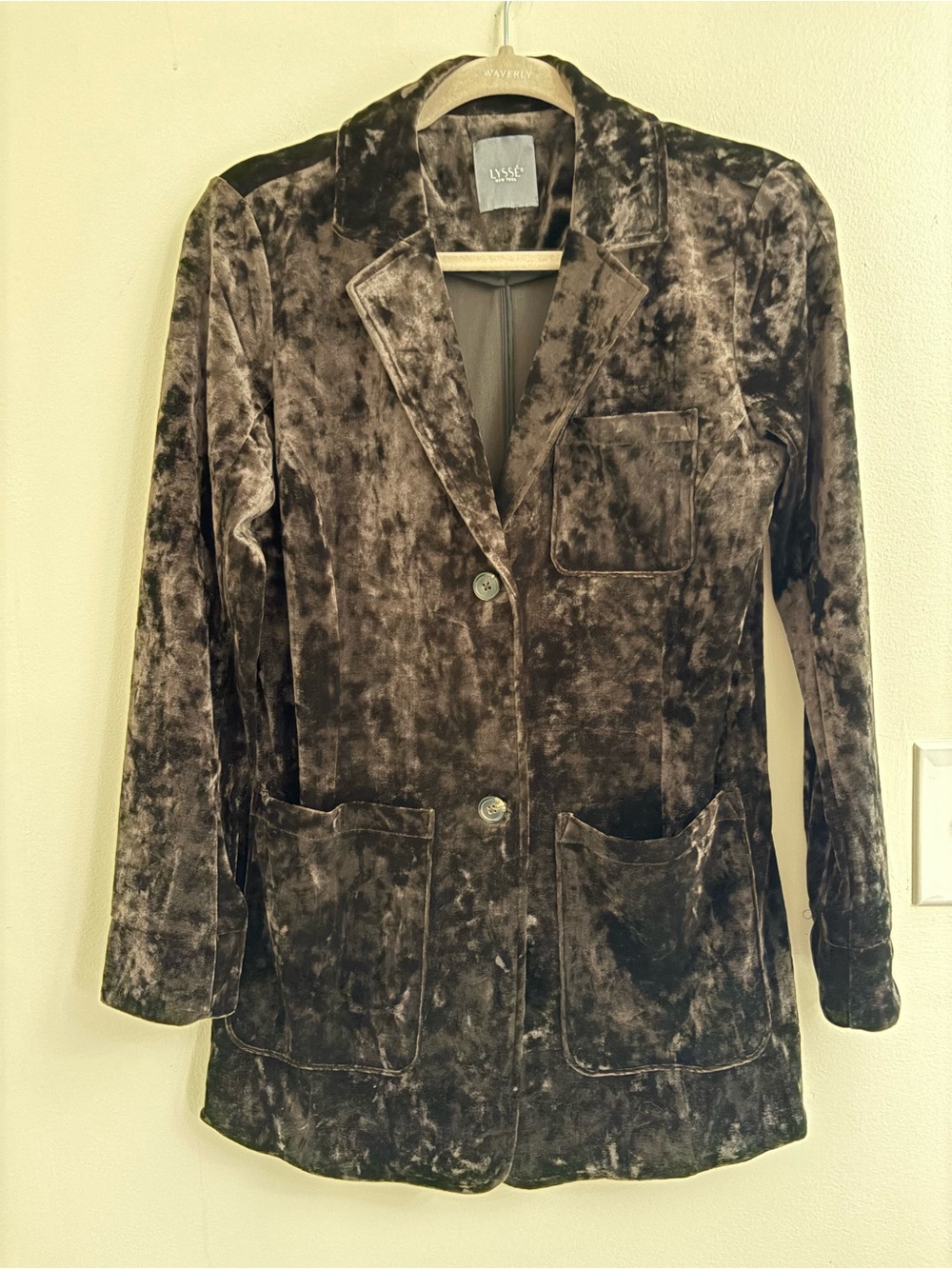 Lysse Shay Crushed‎ Velvet Blazer Small Chocolate Brown Espresso Washable Velvet